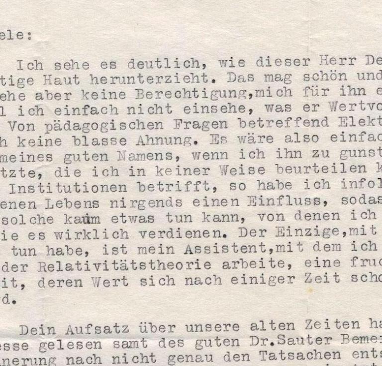 Typed letter in German signed by Albert Einstein