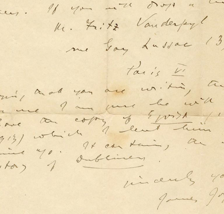 A letter signed by James Joyce to Madame Yasushi Tanaka