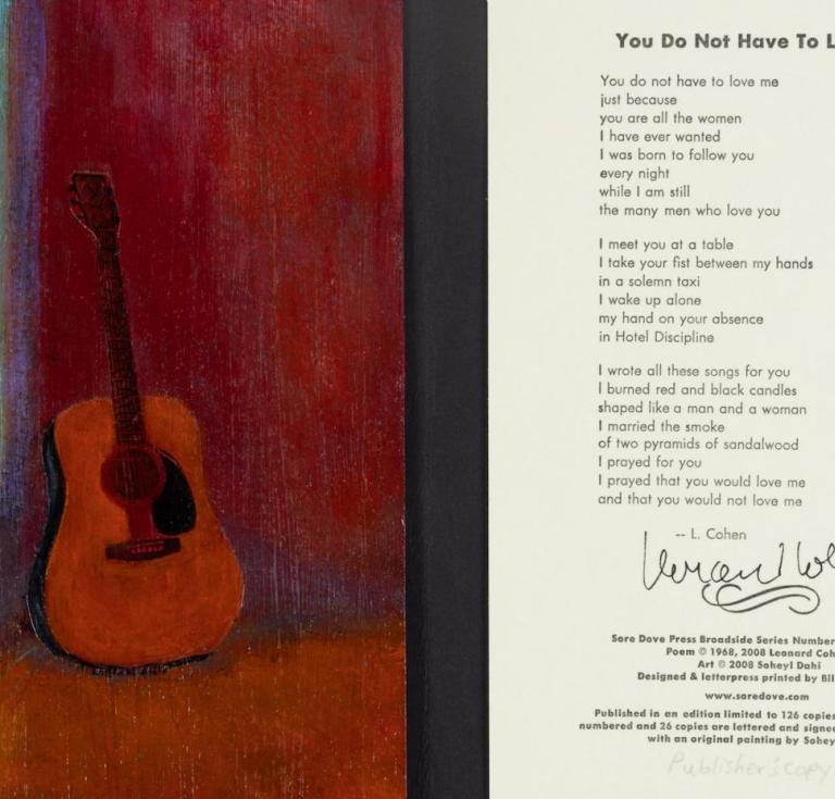 You Do Not Have To Love Me, signed letterpress poem by Leonard Cohen
