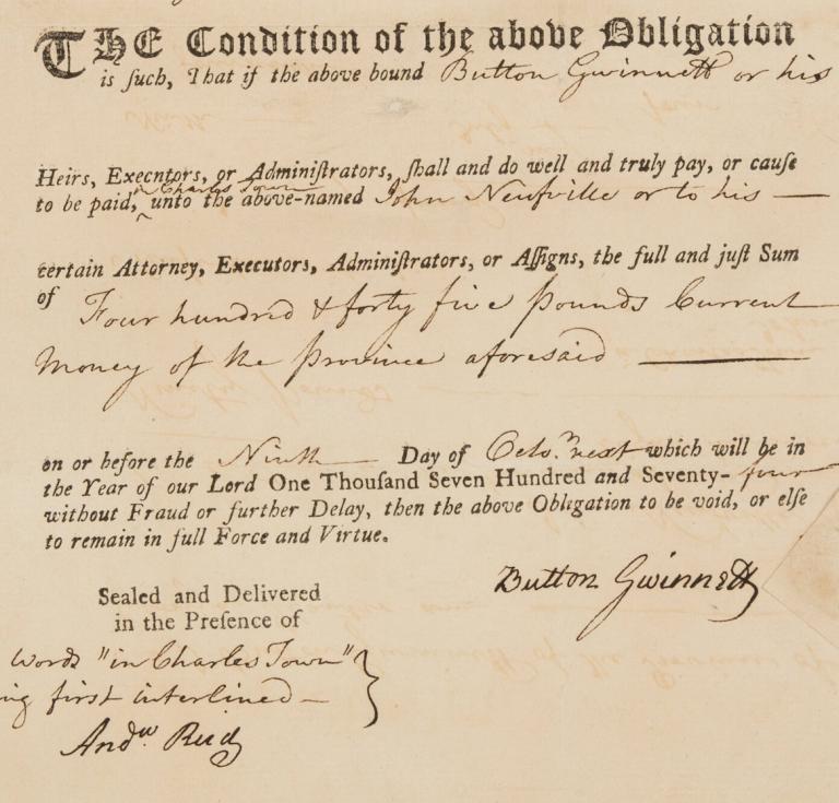 Button Gwinnett document signed, 1774