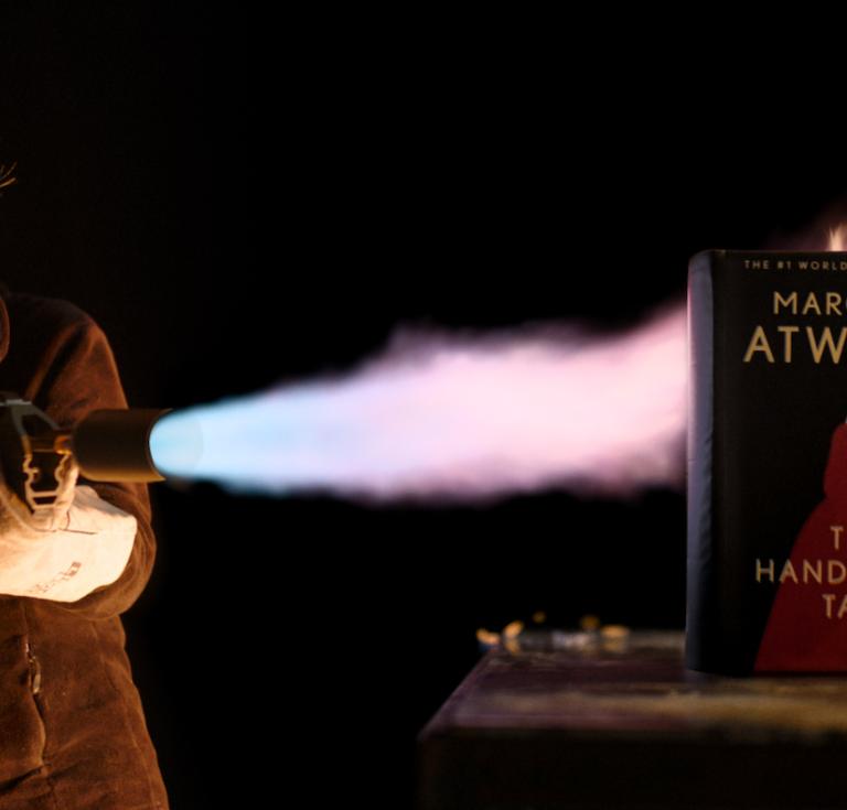 Margaret Atwood with flamethrower