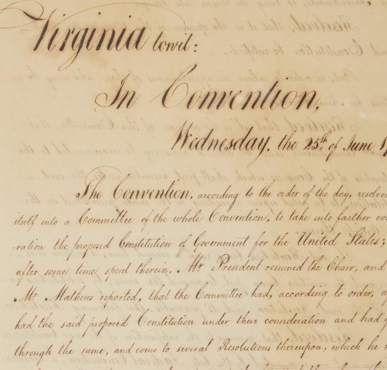 A copy of Virginia’s Official Ratification of the United States Constitution