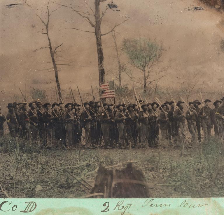 Half plate tintype showing Company D, 2nd Tennessee Cavalry Regiment