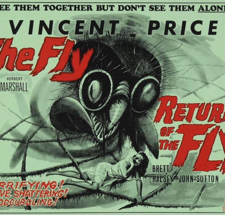 Promotional card for Vincent Price's "The Fly" and "Return of the Fly" 