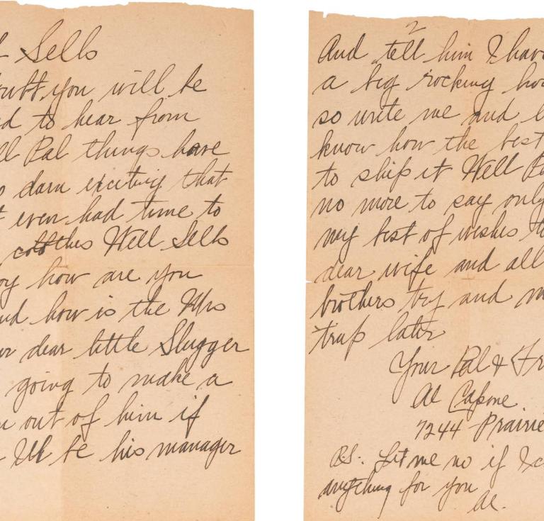 Autograph letter signed twice ("Al Capone", "Al"), to Bill Sells ("Friend Sells") Chicago, 14 January 1925