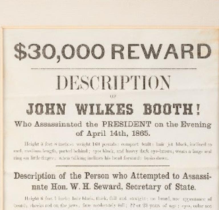 john wilkes booth reward broadside