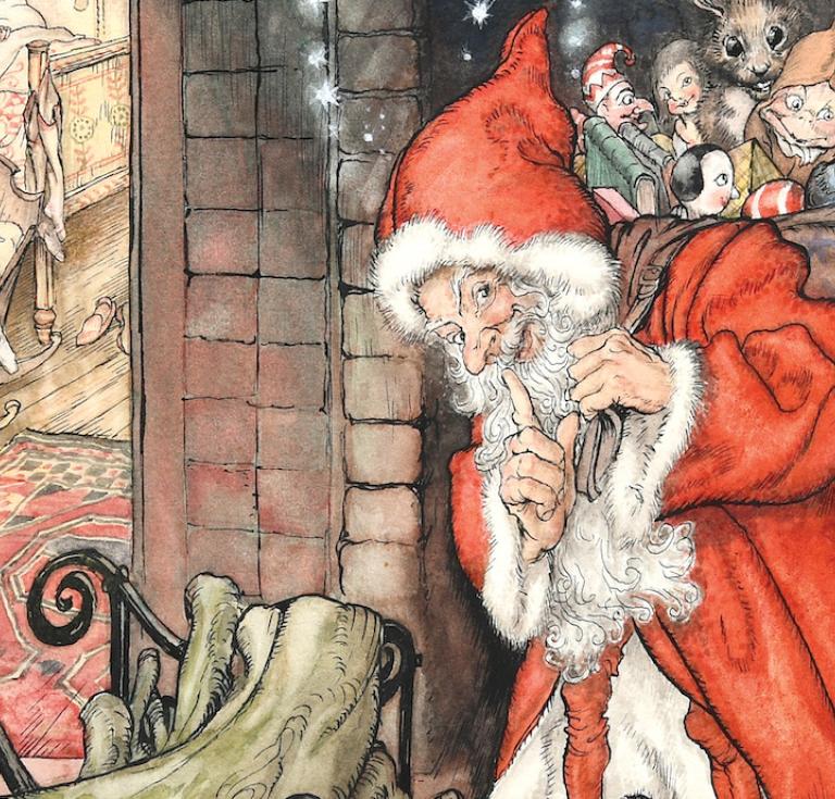 Rackham's drawing of Santa Clause in a chimney