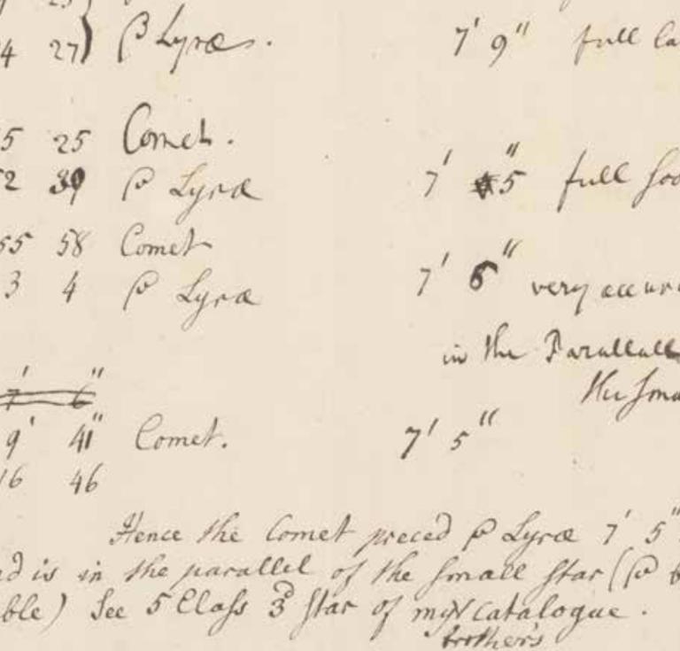 a rare Caroline Herschel manuscript on her discovery of a comet 
