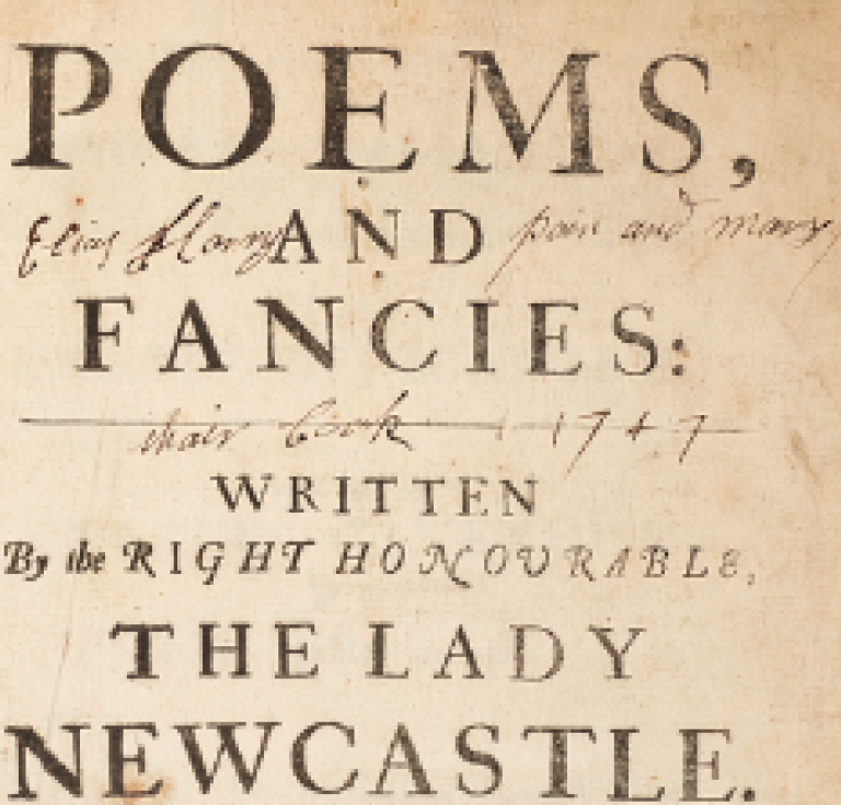 Title page of Margaret Cavendish's 1653 "Poems and Fancies"