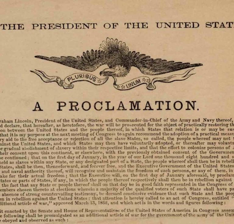 The Preliminary Emancipation Proclamation Abraham Lincoln, 1862