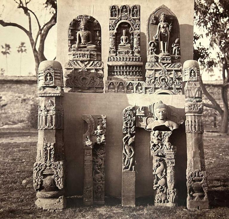 Sculpted fragments at archeological site. Albumen print, 1860s 