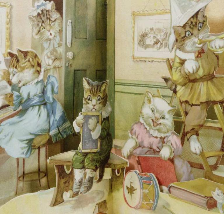 Pop-up with Cats: Immer froh tagaus, tagein : ein Panorama-Bilderbuch, mit heiteren Verse, Cornelie Lechler. ca. 1893.