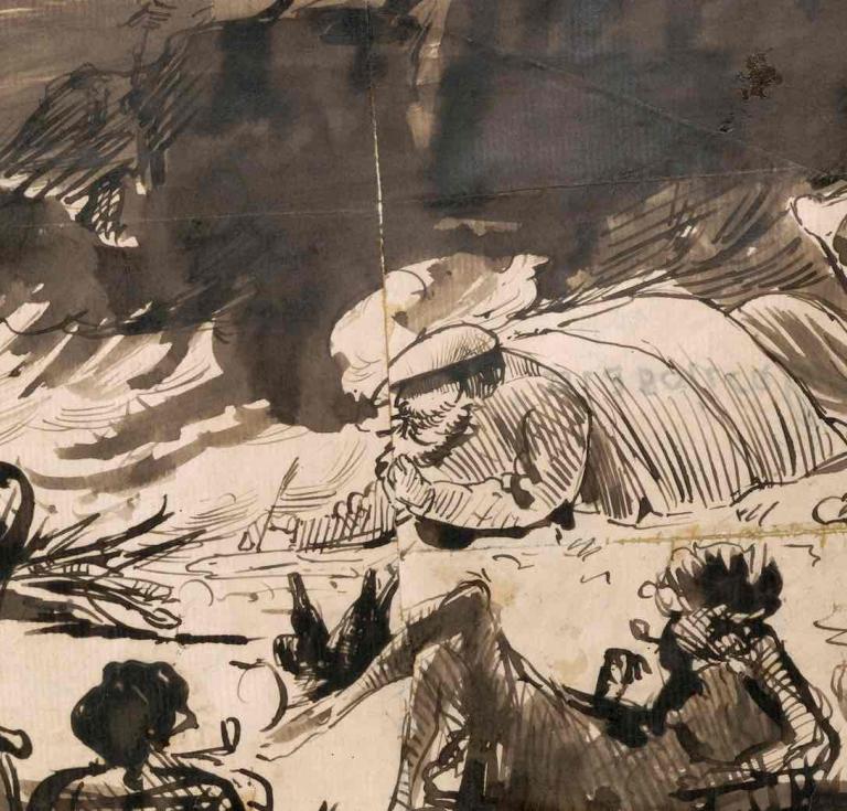 Sketch by John Francis Campbell, thought to be made with peat. The sketch shows a vision of many different characters that appear in Gaelic folktales