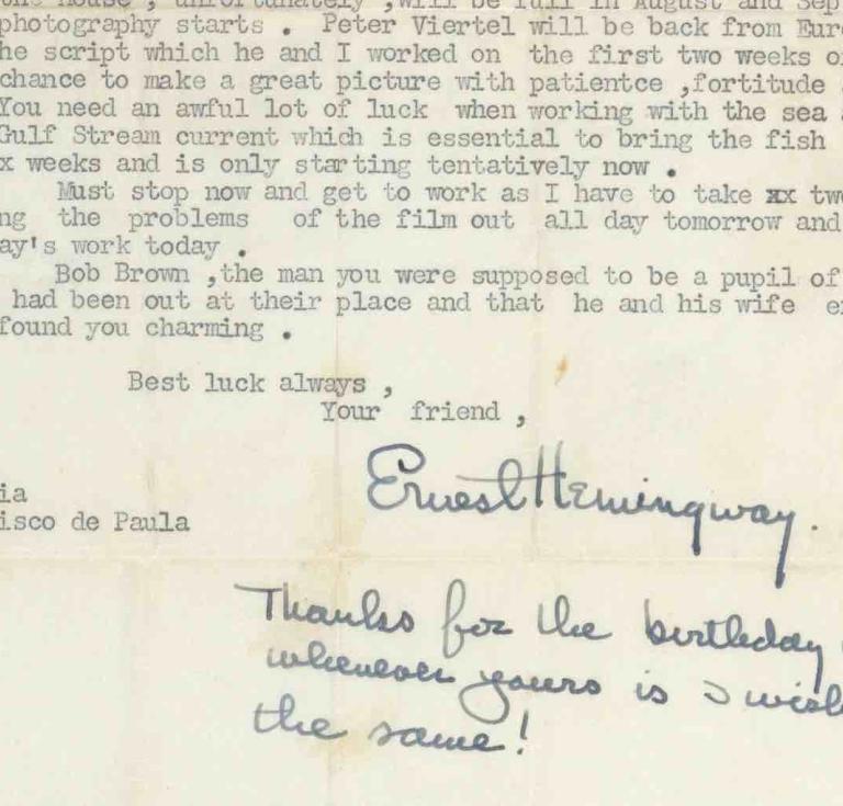 Hemingway's letter from July 29, 1955
