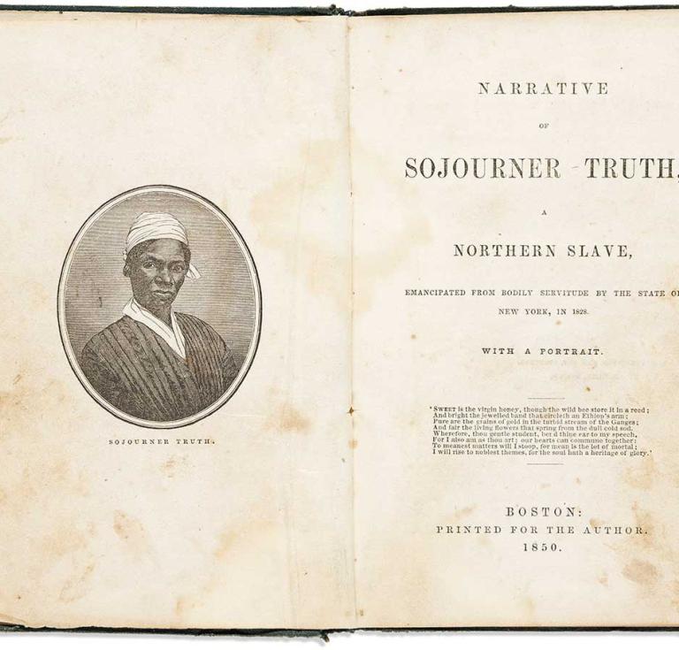 Frontispiece and title page of "Narrative of Sojourner Truth"