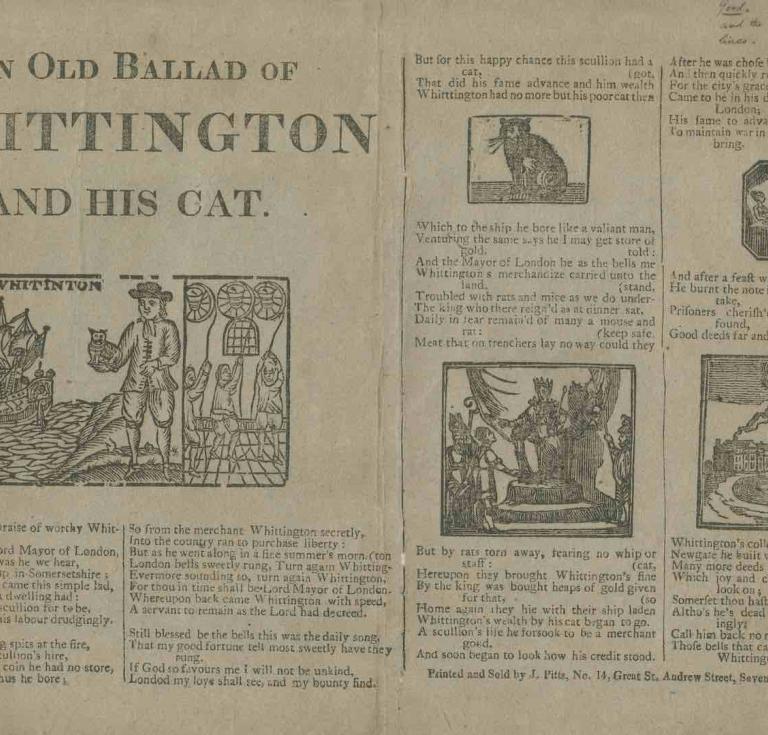 Broadsheet ballad of Dick Whittington and his cat, 1805