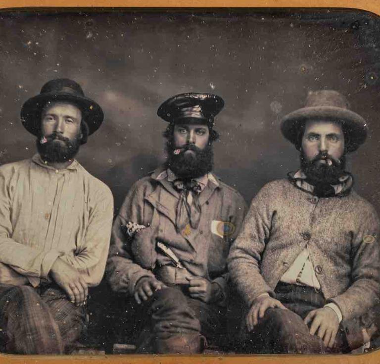 Lot 529: A half plate daguerreotype of three gold miners