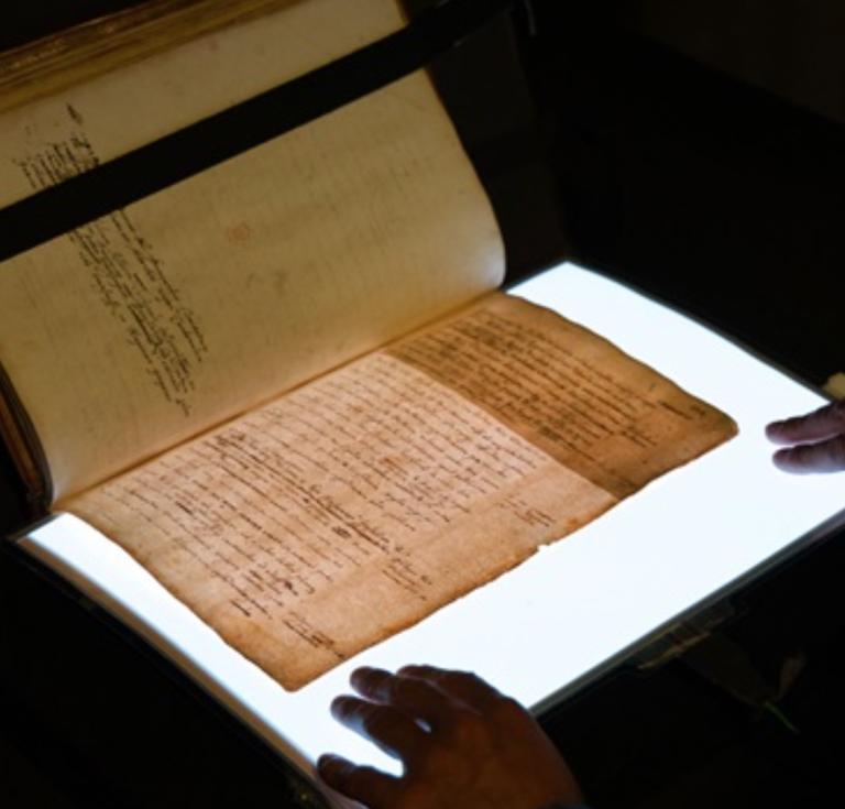 A lightsheet used to reveal hidden text in one of the manuscripts of Camden's Annals