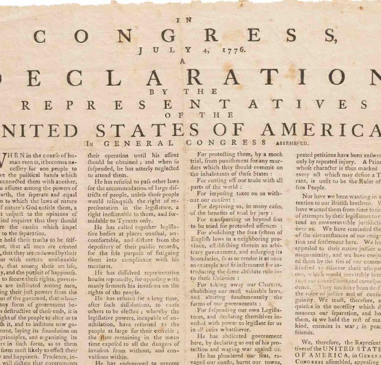 First broadside edition of the Declaration of Independence printed in Massachusetts