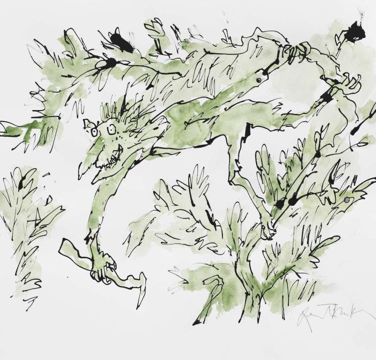 Sir Quentin Blake, Wild Man of the Wood signed 'Quentin Blake' (lower right) pen and ink and watercolour on paper 39.4 x 50.5cm. (unframed) Executed in 2023. Estimate £1,500-2,000.