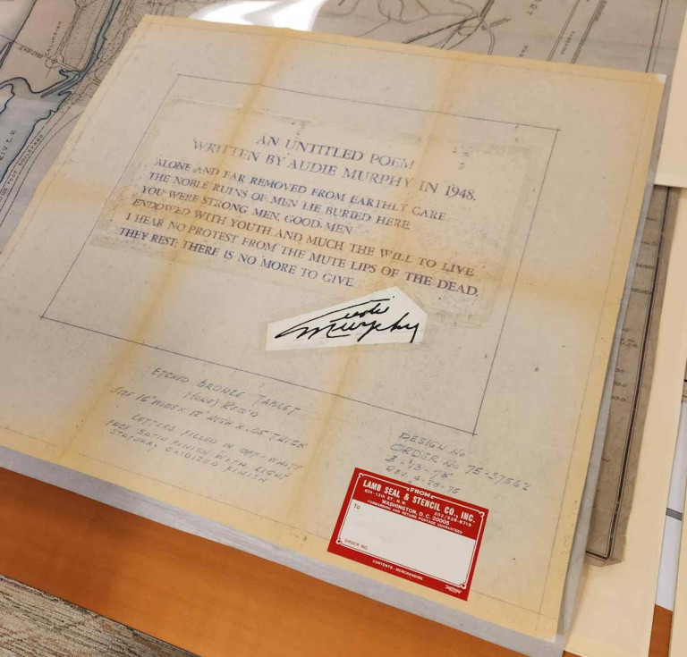 The National Archives collection of historical documents includes several poems by Audie Murphy