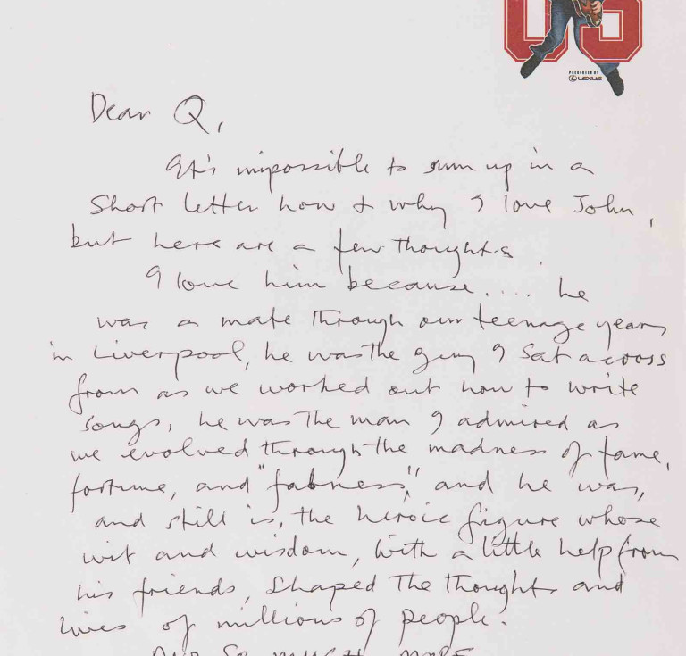 Paul McCartney's letter about John Lennon