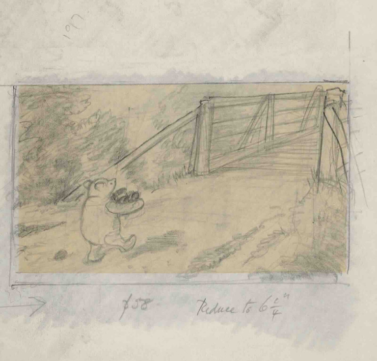 And that was the beginning of the game Poohsticks by Ernest Shepard, preliminary drawing in pencil
