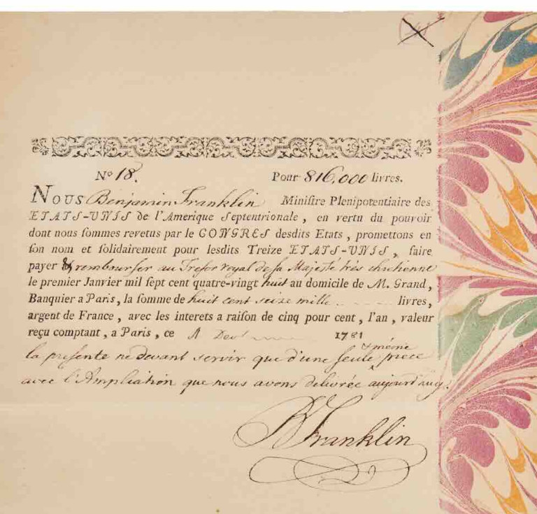 Benjamin Franklin, partially-printed promissory note, estimate $200,000-$300,000 