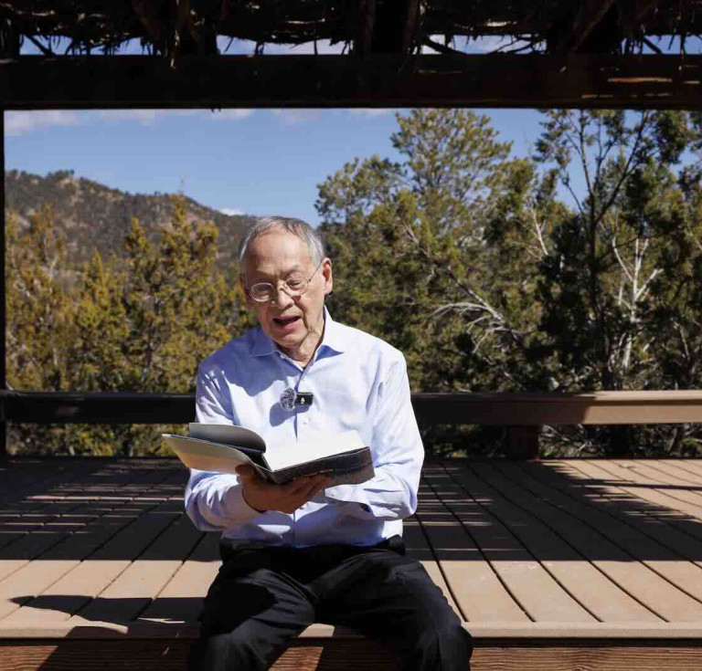 Poet Laureate Arthur Sze records a poetry reading at the Randall Davey Audubon Center and Sanctuary in Santa Fe, New Mexico