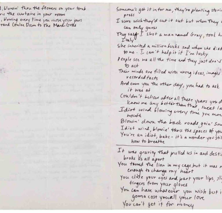 Bob Dylan handwritten lyrics sold at auction