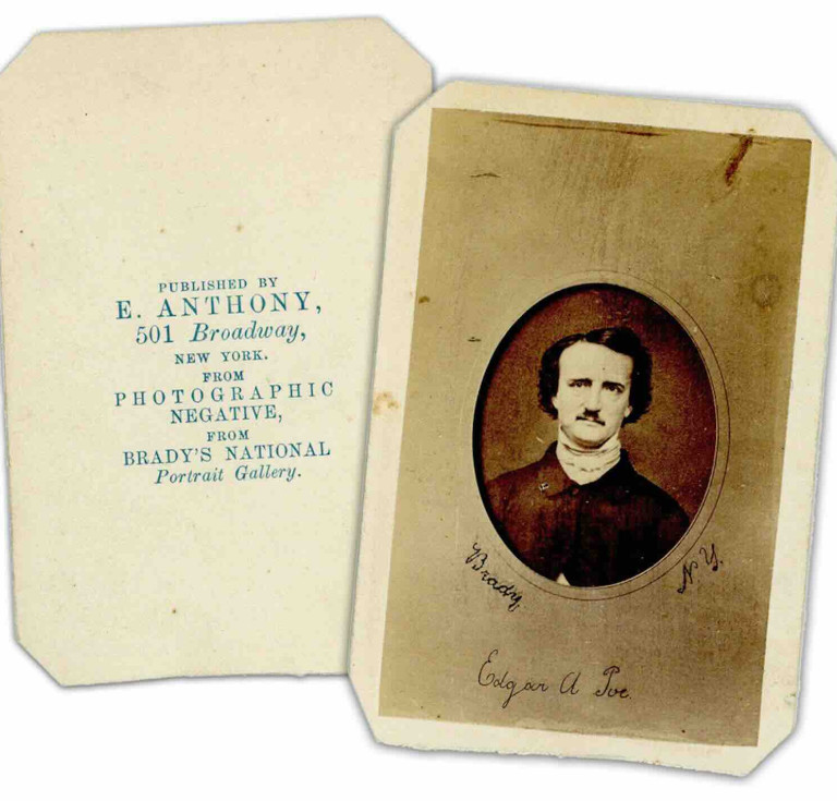 Edgar Allan Poe carte de visite after Mathew Brady, as published by Edward Anthony in New York, c. early 1860s, known as the “Ultima Thule” portrait (estimate: $10,000-$15,000)