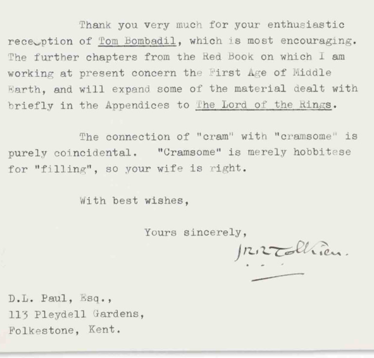 The Tolkien letter about Tom Bombadil