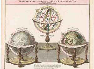 Johann Baptist Homann. Sphaerarum Artificialium Typica Repraesentatio Novissime Adumbrata, Nuremberg, circa 1720.Double-page engraving of an armillary sphere and a matching pair of terrestrial and celestial globes.
