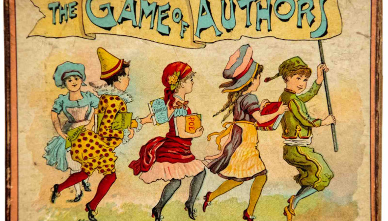 Box cover of a 19th century authors card game (Parker Brothers, 1896) from the RBS teaching collections